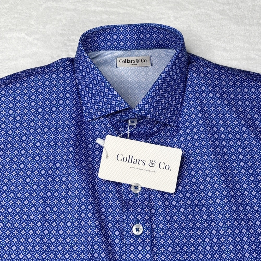 Collars and Co NWT Semi-Spread Collar Polo Lattice Indigo - Size Small